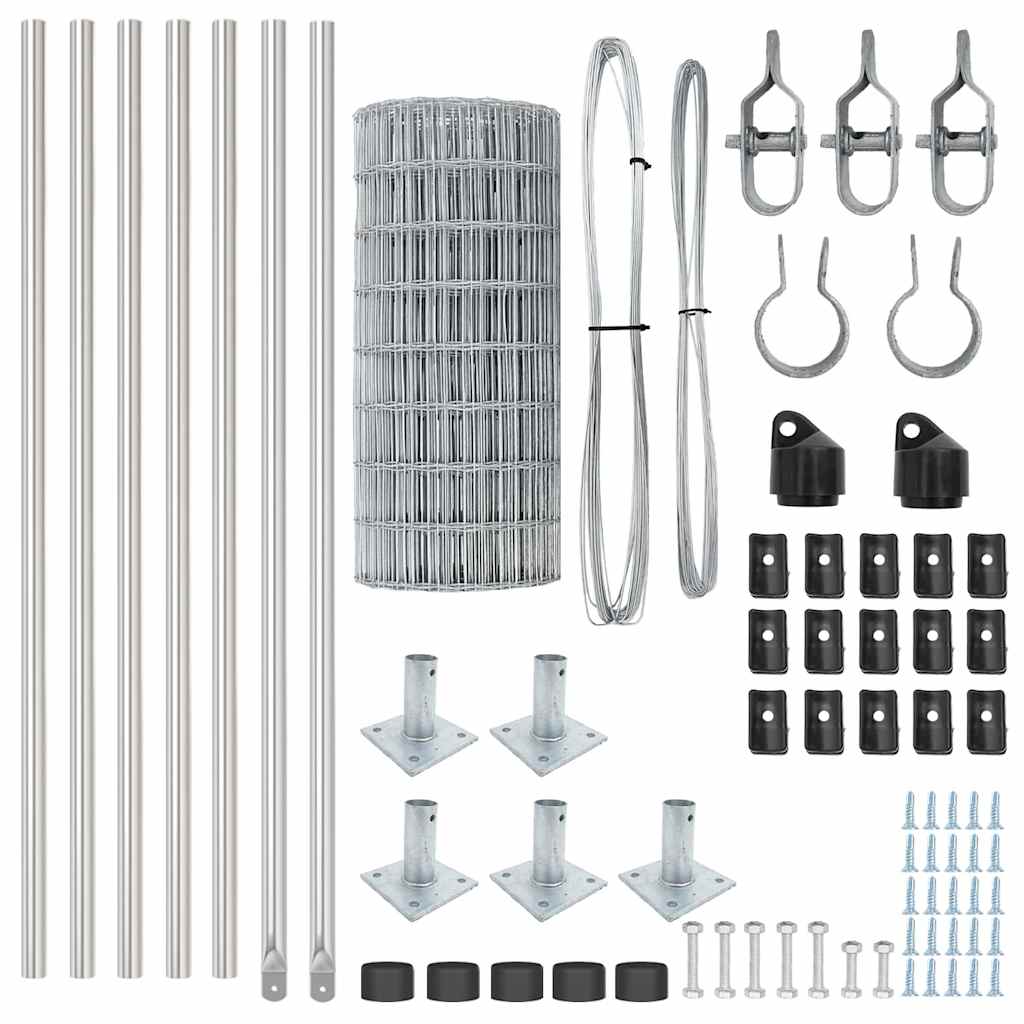 Zaun mit Pfosten Silber 0,6 x 10 m Stahl